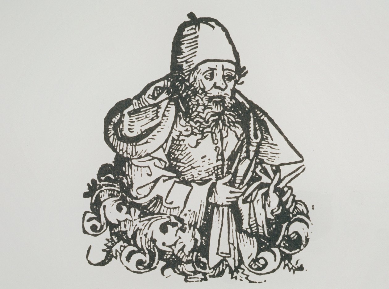 Idealporträtt av Guido Bonatti, kopia av en illustration från Liber Chronicarum av Hartmann Schedel, 1493, använd i A History of Magic från slutet av 1800-talet av German School
