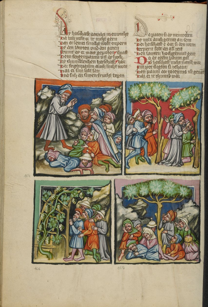 Belysningar från Weltchronik Ms 33 fol. 135v, c.1400-10 (tempera, guld- och silverfärg, bläck på pergament) av German School