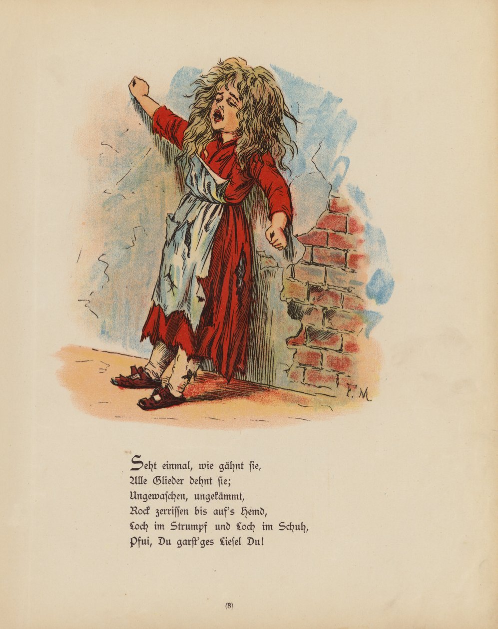 Illustration till Die Struwwel-Liese (färglitografi) av German School