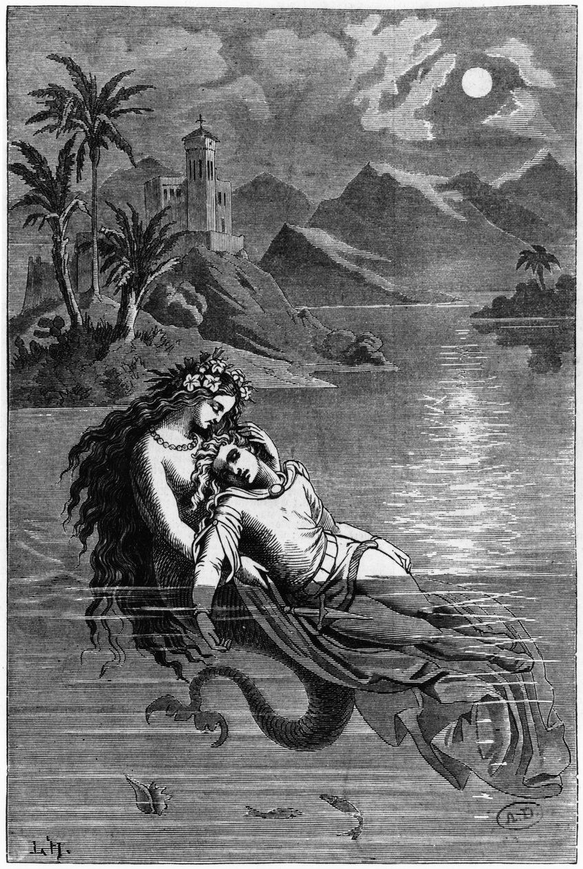 Illustration till Den lilla sjöjungfrun ur sagor av Hans Christian Andersen (1805-75) 1869 av German School