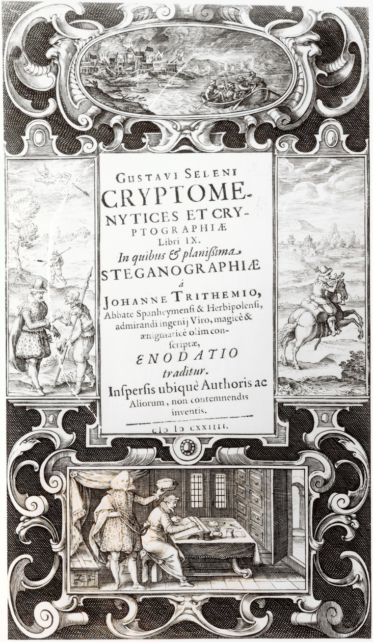 Illustration från bok 9 av Cryptomenysis and Cryptography av Gustavus Selenus (Augustus, hertig av Brunswick), 1624 av German School