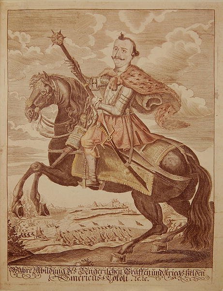 Imre Thokoly (1657-1705), Prins av Transsylvanien (färgad gravyr) av German School