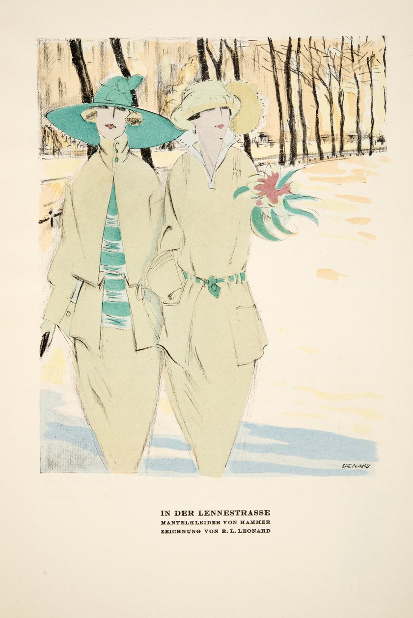 "In Der Lennestrasse", annons för Coats by Hammer, ur Styl, utg.1922 (pochoirtryck) av German School