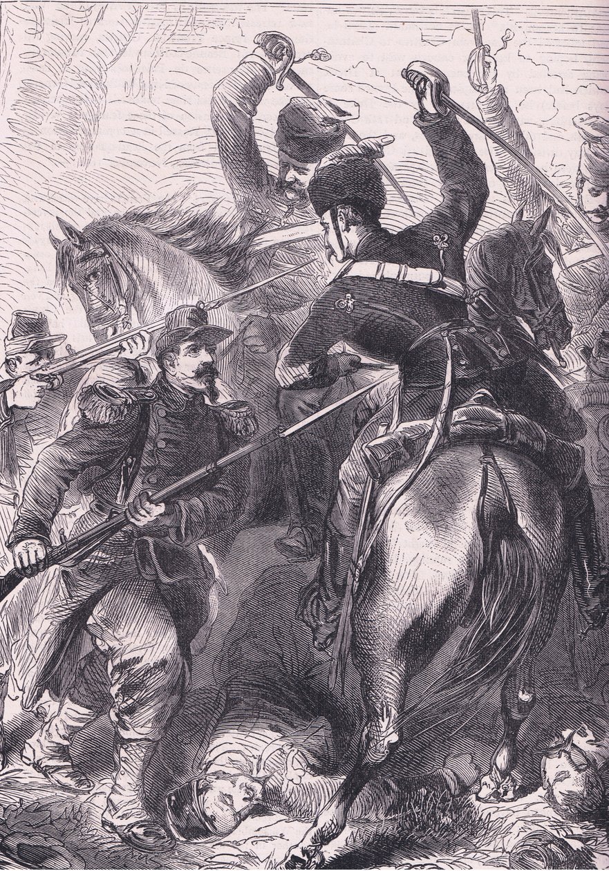 I slaget vid Dreux, Cassells historia om kriget mellan Frankrike och Tyskland publicerad av Cassell and Company Limited, c.1890 (litho) av German School