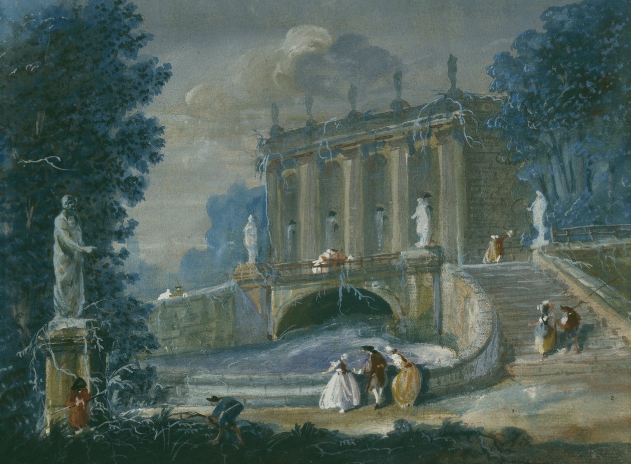 I trädgårdarna i Palace Sanssouci, Potsdam, Preussen (wc på papper) av German School