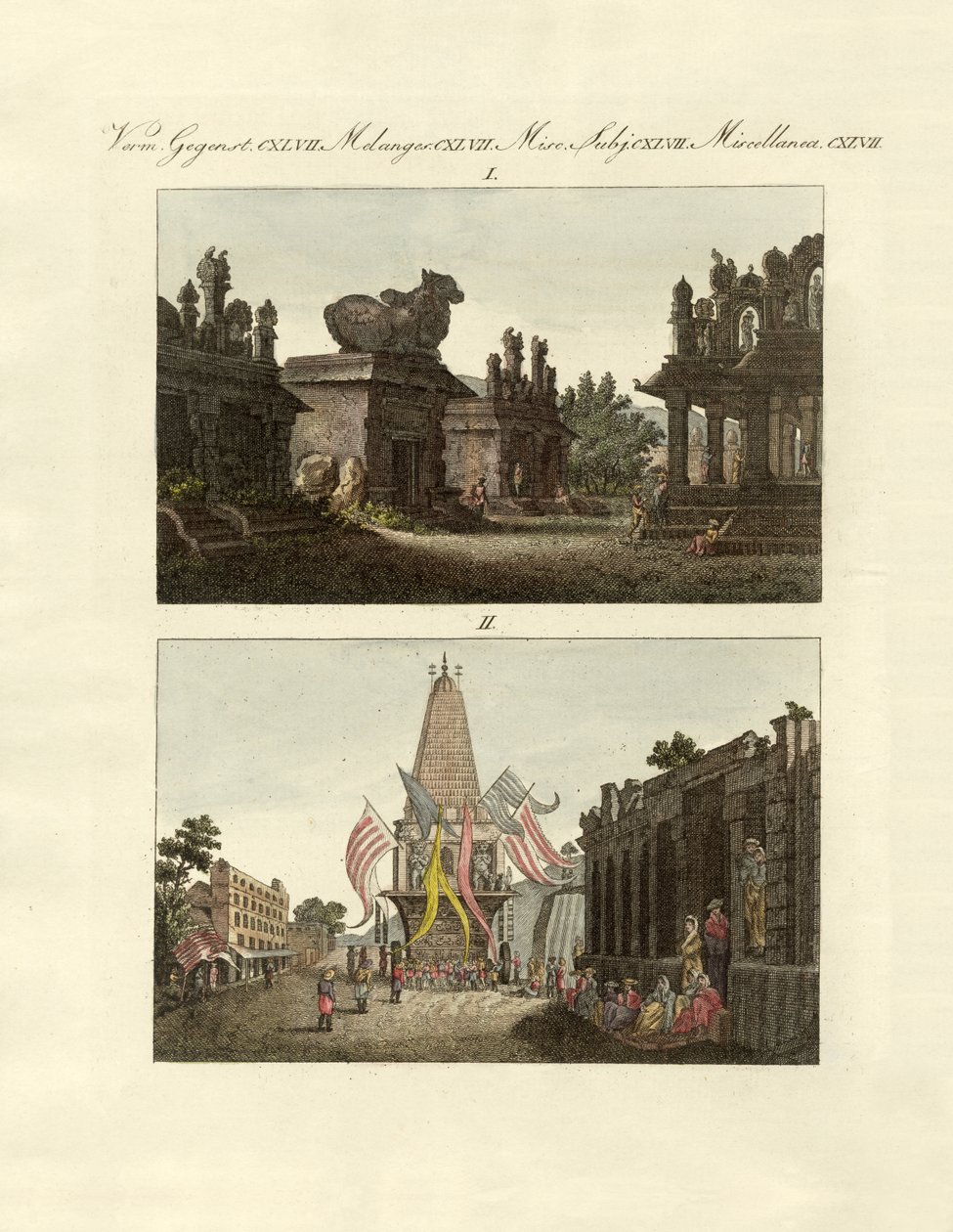 Indiska kuriosa (färgad gravyr) av German School