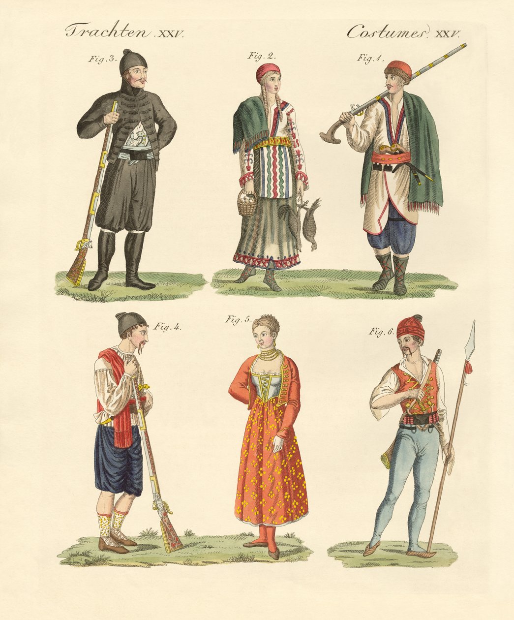 Invånare i Montenegro, Albanien (färgad gravyr) av German School