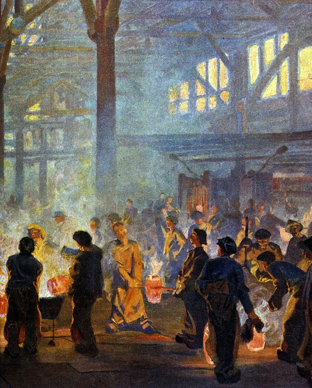 Interiör i en metallurgifabrik 1908. Enligt Jugend. av German School