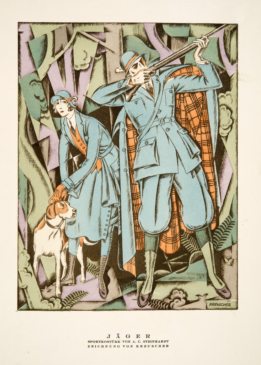 Jäger, sportkläder av A C Steinhardt, från Styl, pub.1922 (pochoirtryck) av German School
