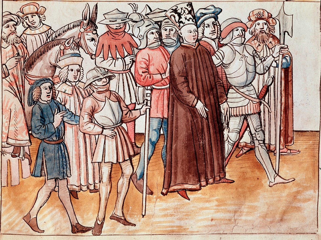Jan Hus blir tillfångatagen och dömd till bål (Miniatyr av German School