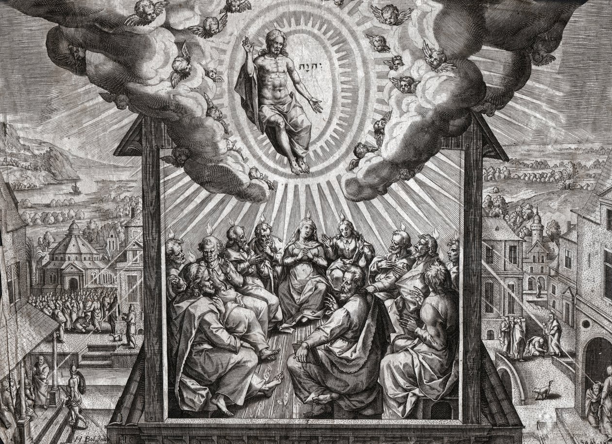 Jesus Kristus och apostlarna. (gravyr av German School