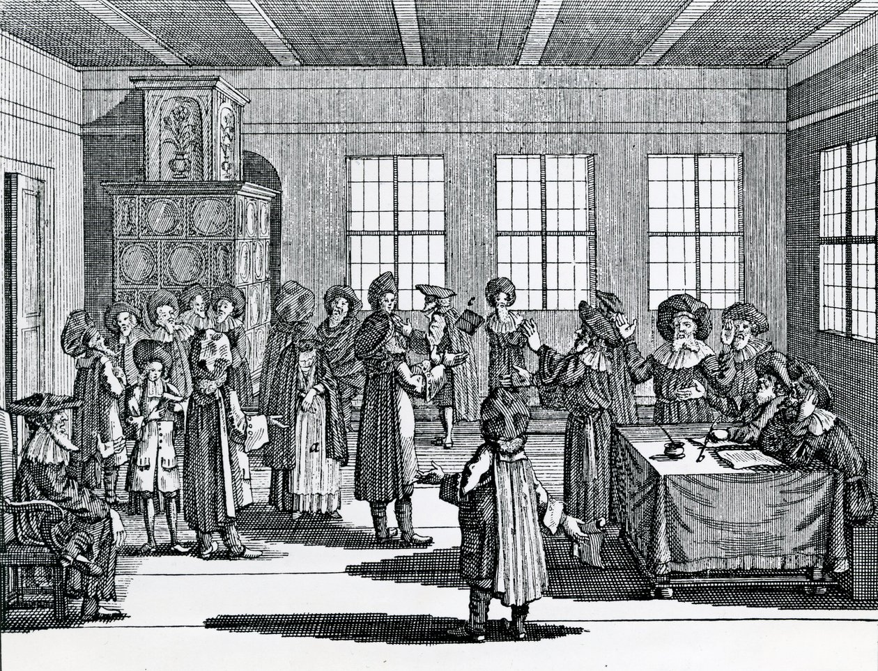 Judisk skilsmässa scen, från "Judisches Ceremoniel", av Paul Christian Kirchner av German School