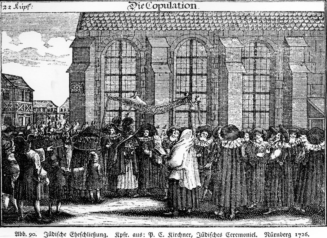 Judisk bröllopsprocession av Georg Puschner från Kirchners Jüdisches Ceremoniel, 1726 av German School