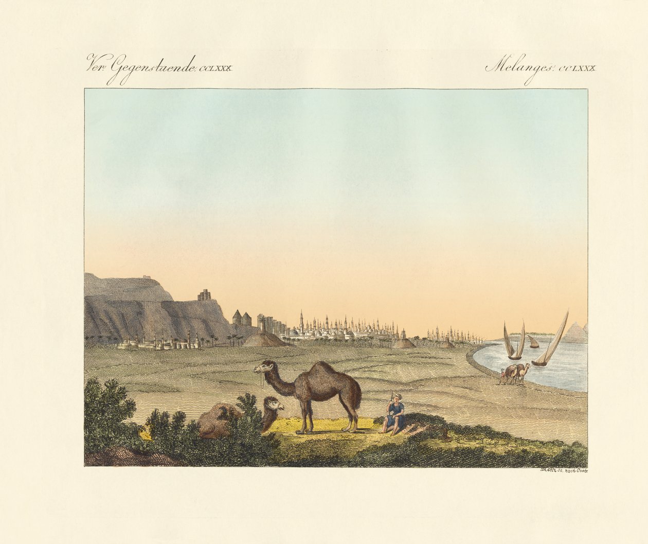 Kahira i Egypten (färgad gravyr) av German School