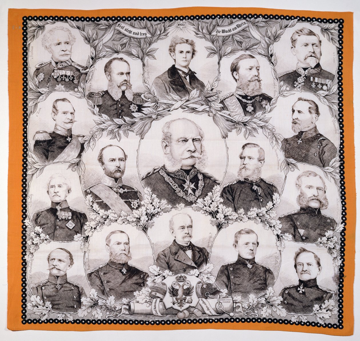 Kaiser Wilhelm I (1797-1888) omgiven av de tyska generalerna, 1870 av German School