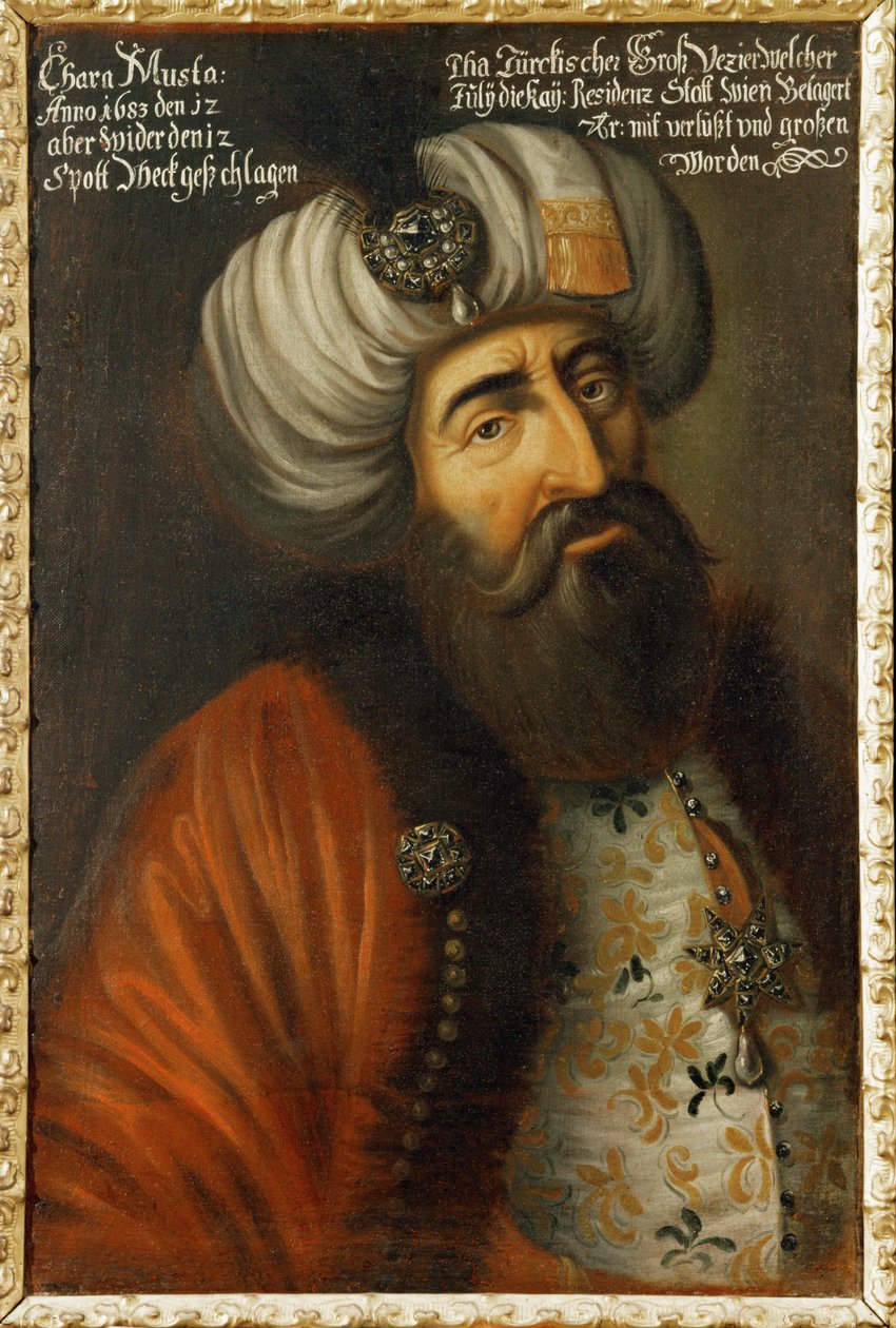 Kara Mustapha Pasha Turkisk storvisir, amiral i den turkiska flottan, medlem av sultanens råd ... (olja på duk) av German School