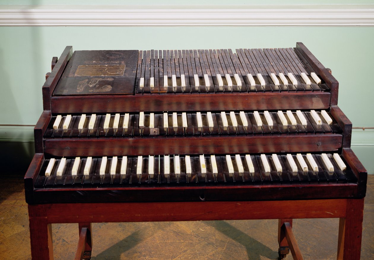 Keyboard på originalorgeln presenterad av George Frederick Handel (1685-1759) för Chapel of the Foundling Hospital, London av German School
