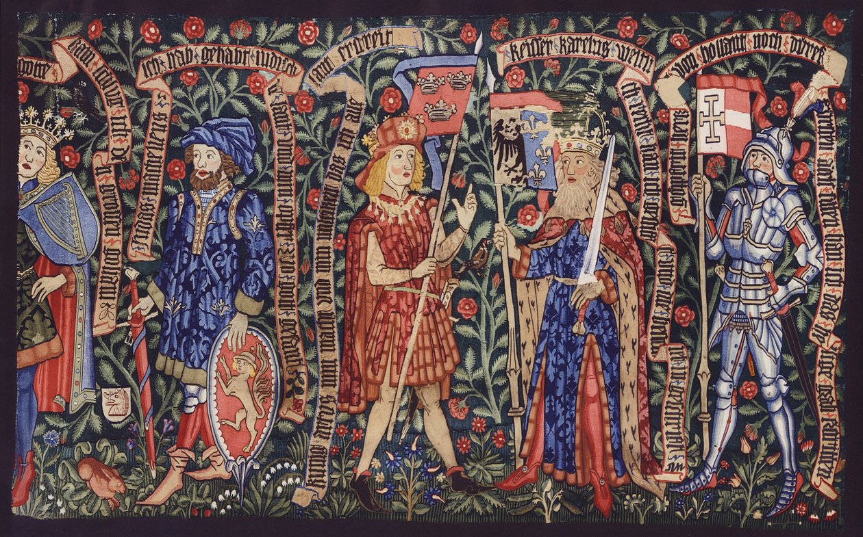 Kungar, adelsmän och riddare, gobeläng, Basel, ca 1490 (färglitografi) av German School