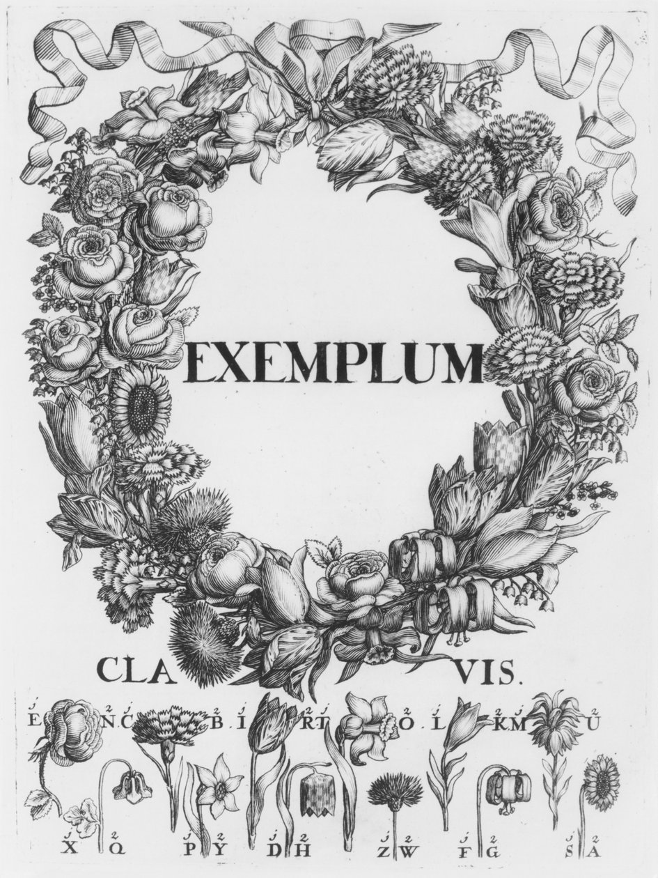 Blommors språk, illustration från Cryptographia, eller hemliga skrifter av Johann Balthasar Friderici, publicerade i Hamburg, 1685 av German School