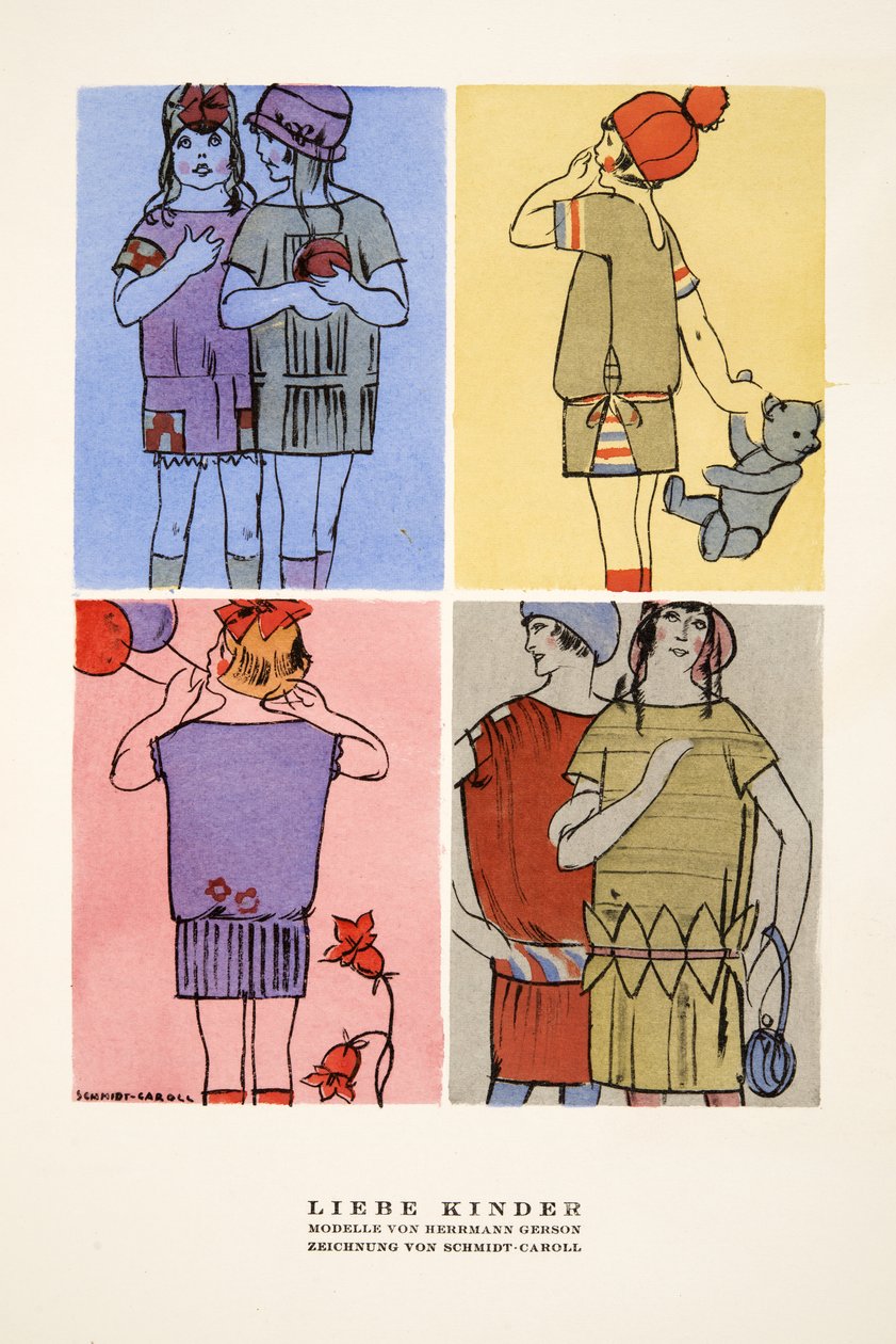 "Lieber Kinder", reklam för barnkläder av Hermann Gerson, ur Styl, utg.1922 (pochoirtryck) av German School
