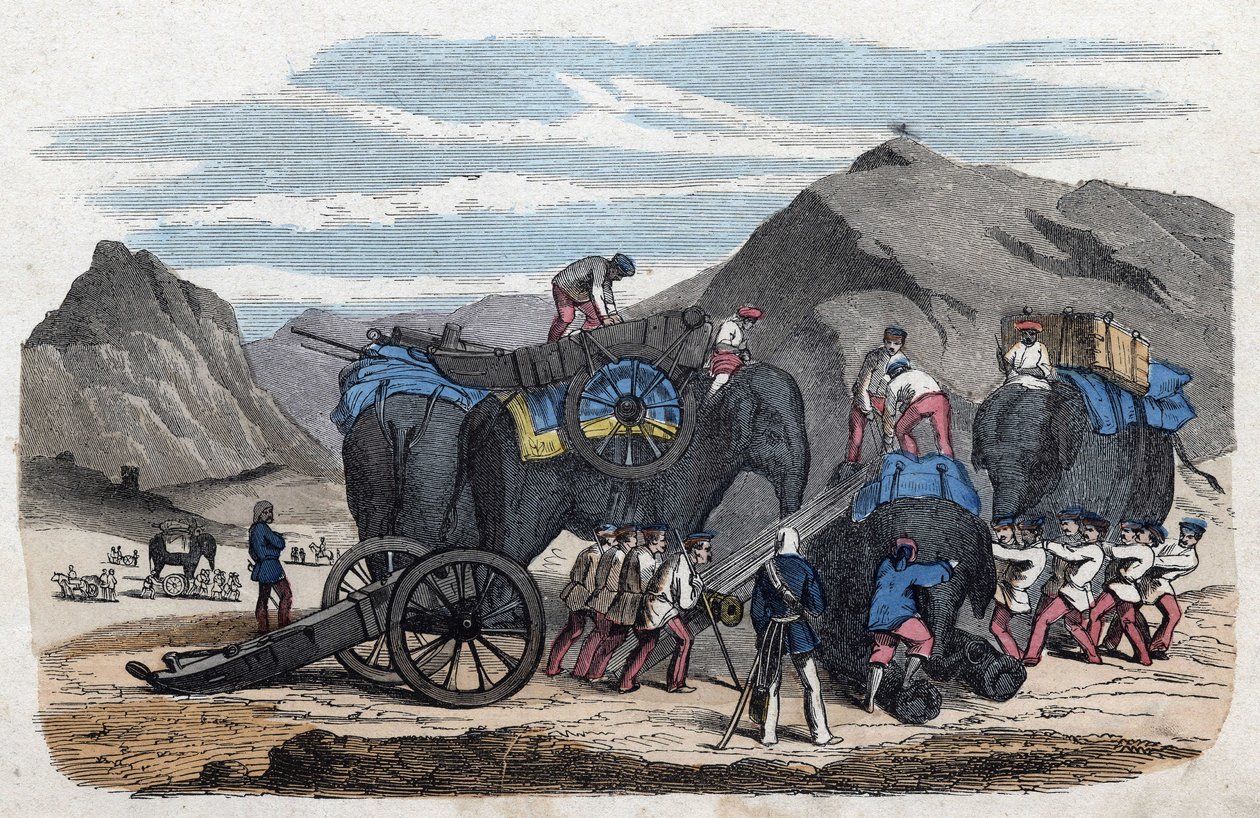 Laddar elefanter för Mr Bocks resa till Dresden. I "" Wenn Jemand eine Reise thut, so kann er was erzahlen"" (När någon reser, detta är vad han kan berätta), tysk saga av Franz Wiedemann av German School