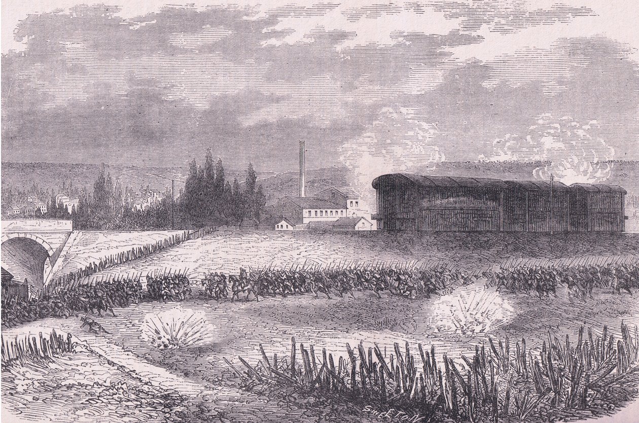 Lokbatterier i aktion, Cassells historia om kriget mellan Frankrike och Tyskland publicerad av Cassell and Company Limited, ca 1890 (litho) av German School