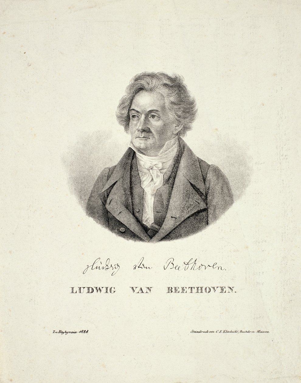 Ludwig van Beethoven (1770-1827) graverad av C.F. Klinkicht av German School