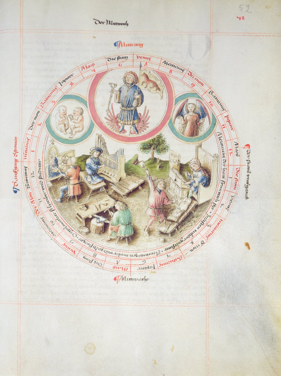 MS 2a Astron 1, fol 5.2 Astrologiskt diagram som visar onsdag av German School