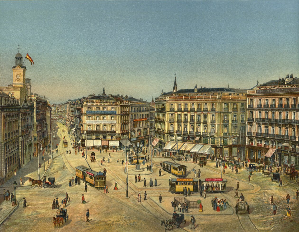 Madrid, Puerta Del Sol (chromolitho) av German School