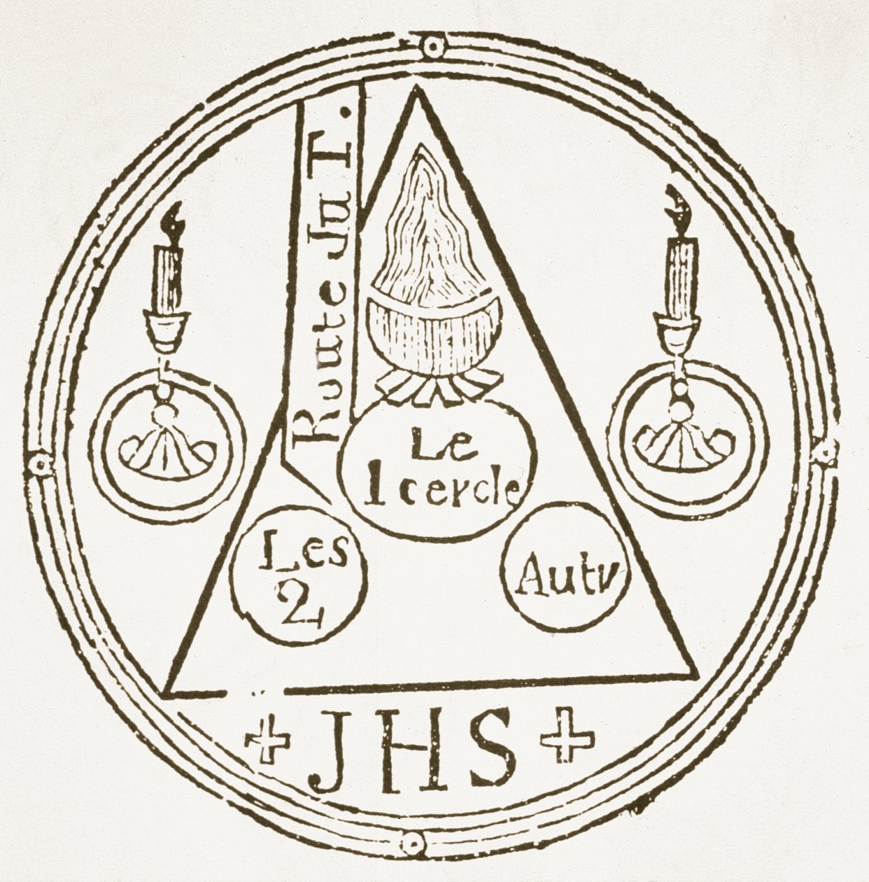 Magic Circle, kopia av en illustration från Dreyfacher Hollenzwang av Dr Faustens, Passau 1407, återgiven i Das Kolster Vol V, av J Scheible, 1845, använd i en magisk historia, publicerad i slutet av 1800-talet av German School