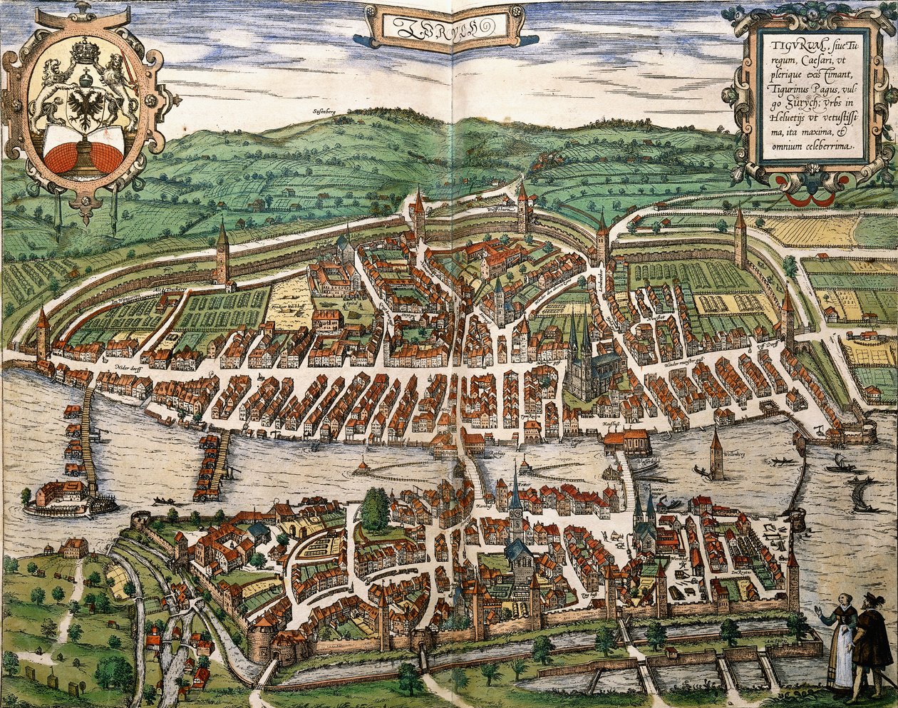 Karta över Zürich, 1575 av German School