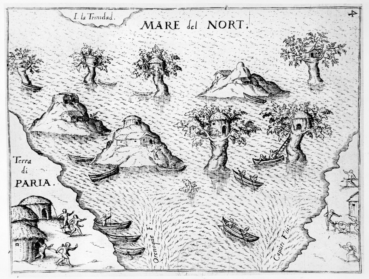Karta över Guyanas kust, illustration från Regni Guianae av G. Raleigh av German School