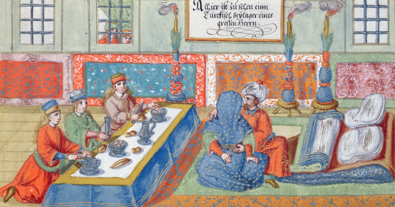 Bröllopsscen, från ett manuskript om det osmanska riket, ca 1600 (wc på papper) av German School