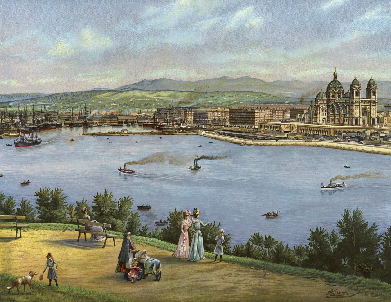 Marseille, Frankrike (chromolitho) av German School