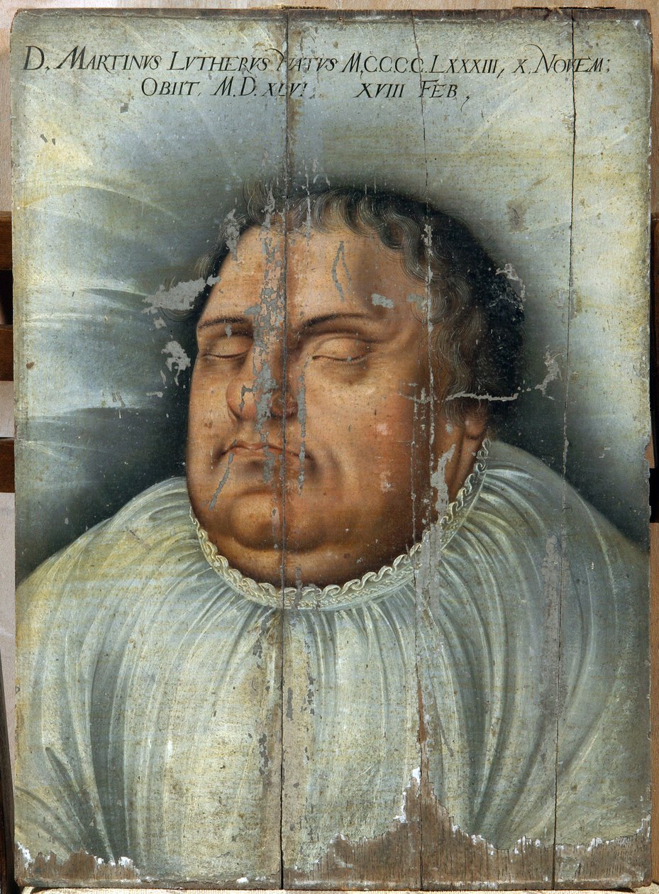Martin Luther (1483-1546) på sin dödsbädd (M. Luther On His Deathbed). Anonym målning, olja på trä av German School