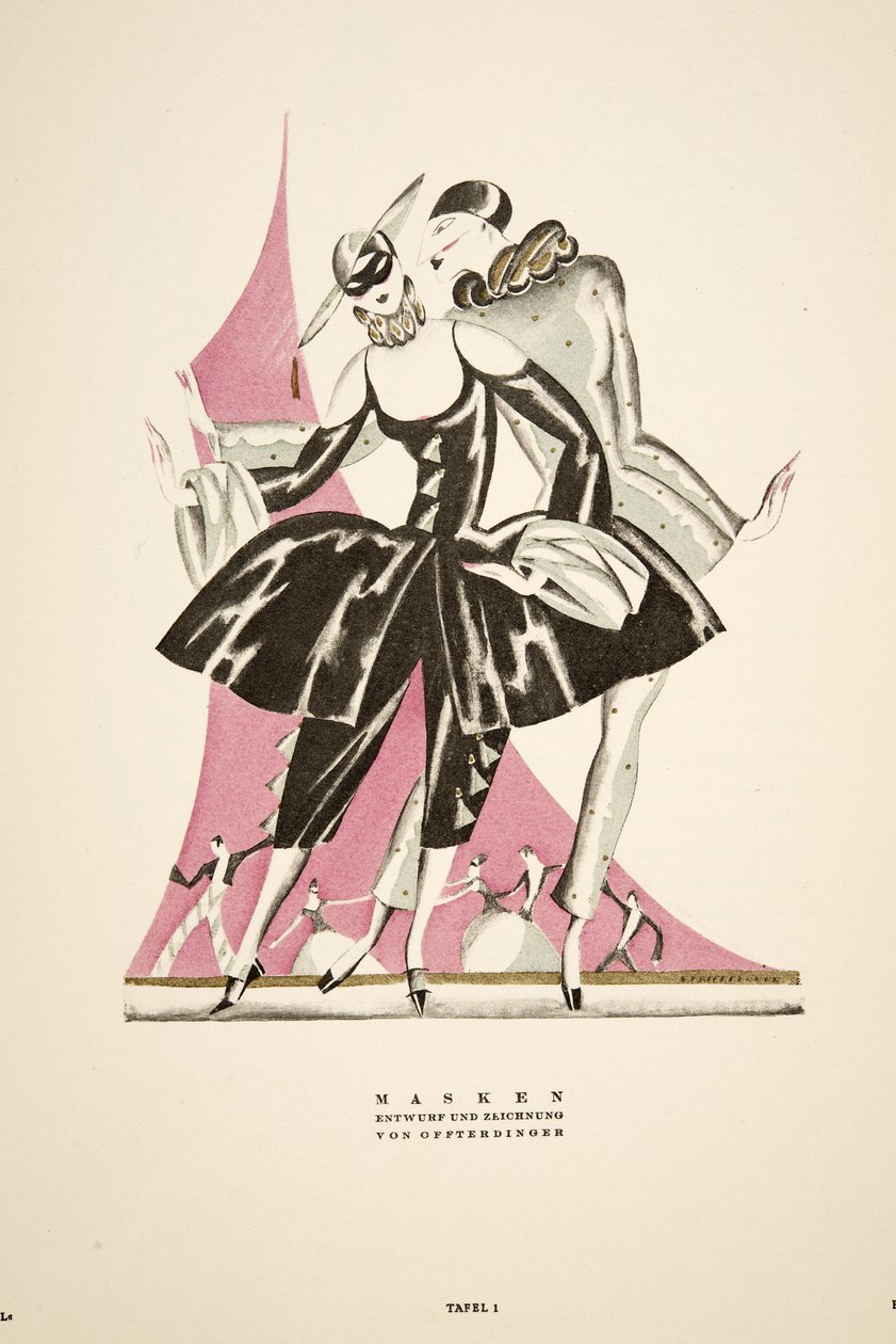 "Masken: designad och tecknad av Offterdinger, ur Styl, utg.1922 (pochoirtryck) av German School