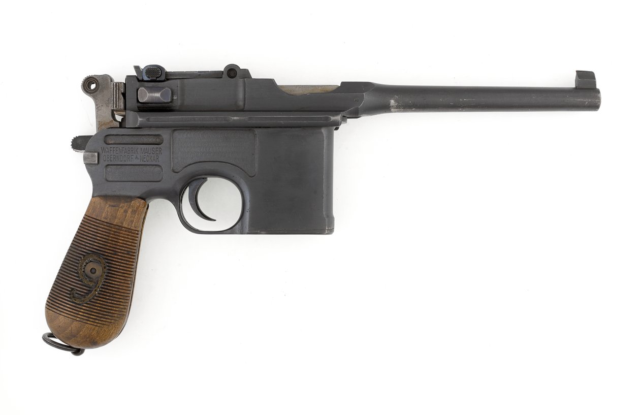 Mauser C96 9 mm självladdande pistol, exportmodell konverterad till 9 mm Parabellum (pistol, självladdande, Mauser, 9 mm C96 konvertering) av German School