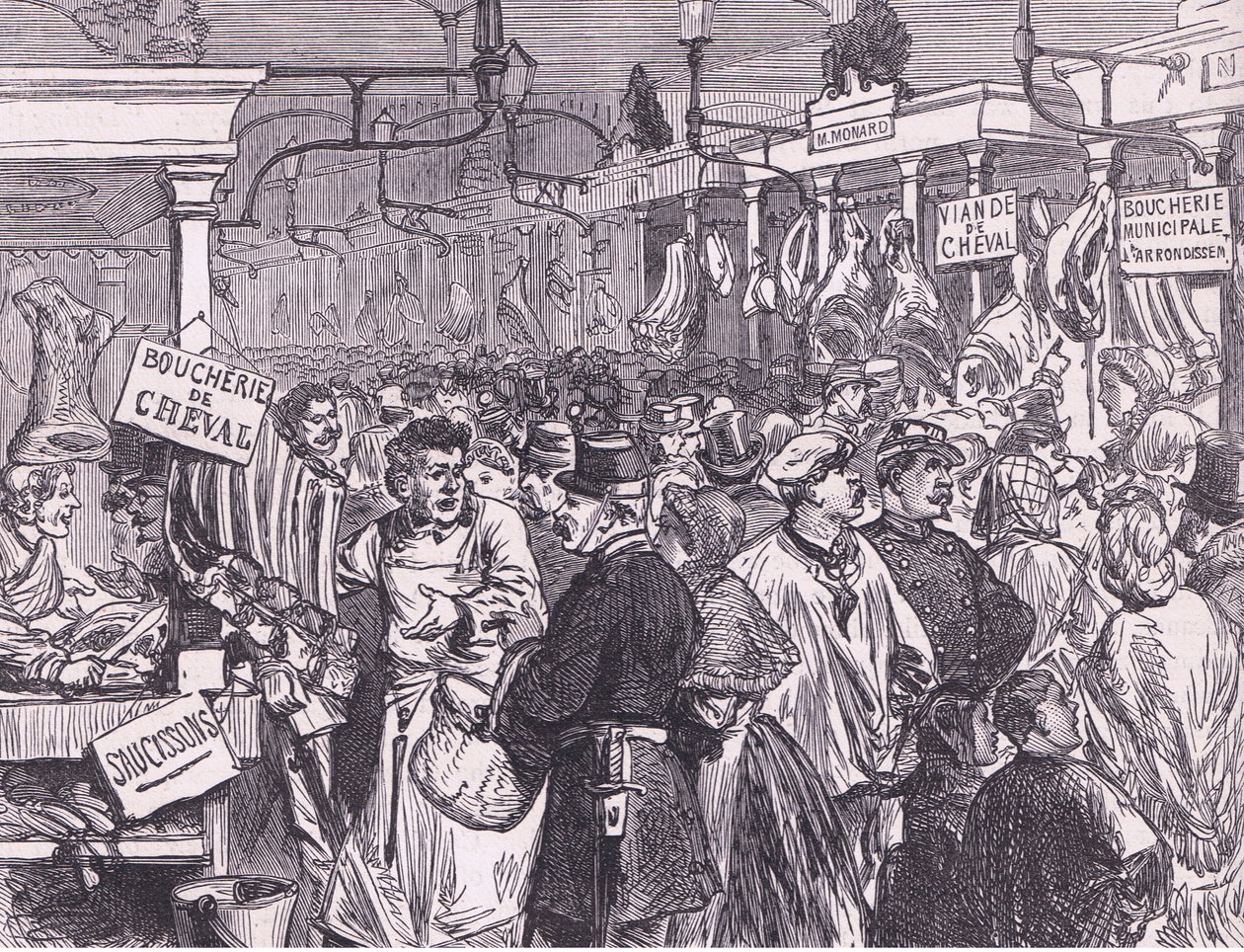 Köttmarknad i Paris, Cassells historia om kriget mellan Frankrike och Tyskland publicerad av Cassell and Company Limited, ca 1890 (litho) av German School