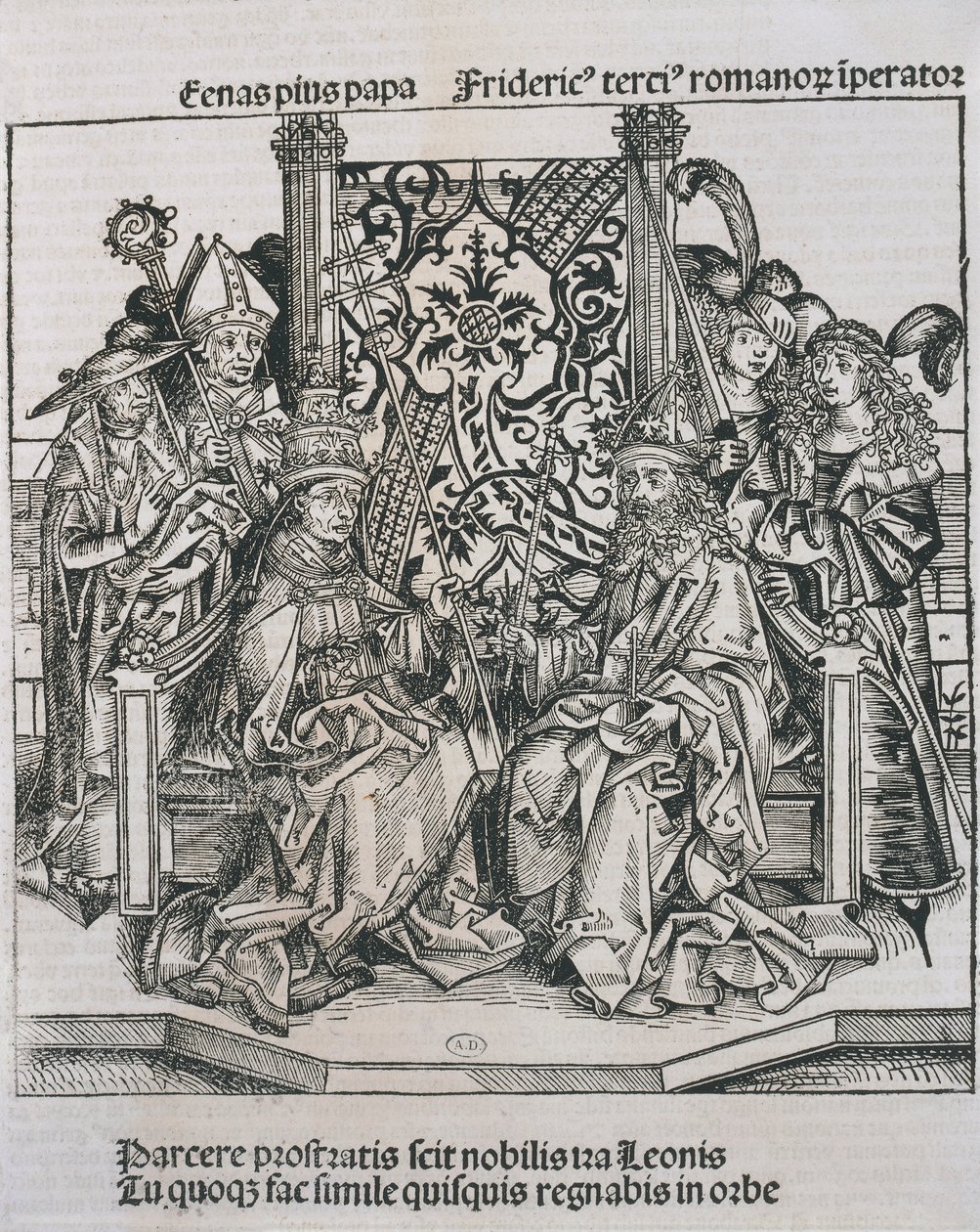 Möte mellan påven Pius II och Fredrik III, kejsare av Tyskland (gravyr) av German School