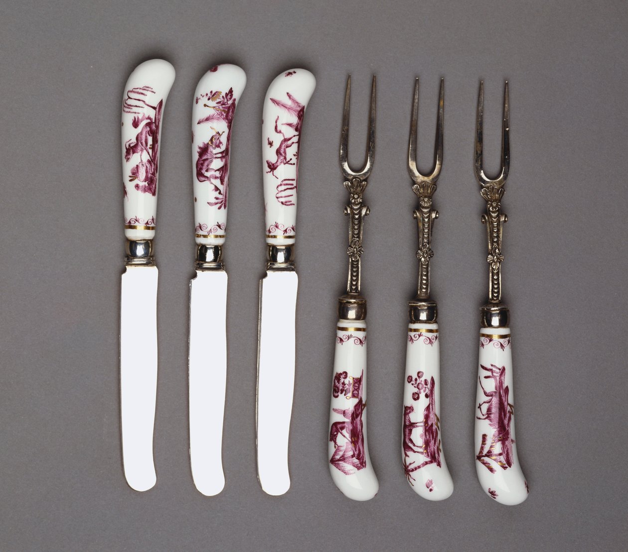 Meissen kniv- och gaffelhandtag, ca 1735 (porslin) av German School