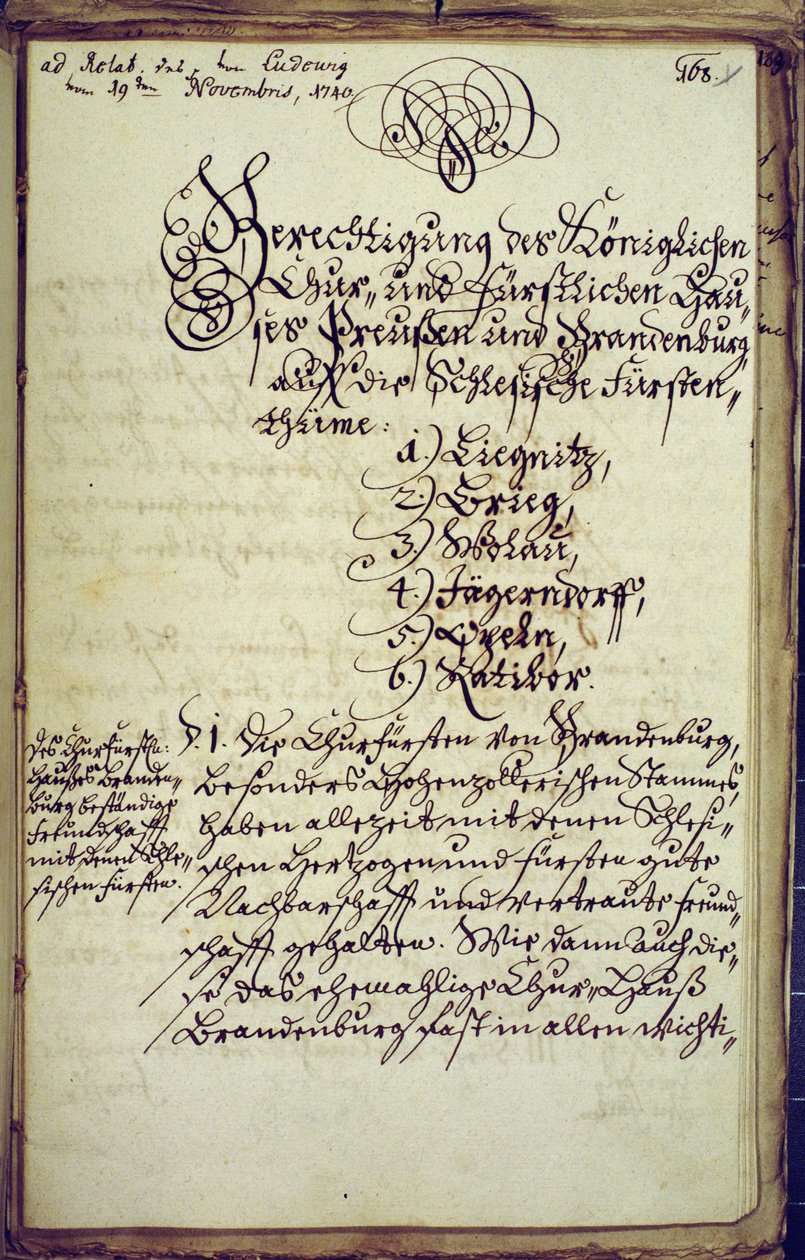 Memorandum utarbetat av kanslern vid universitetet i Halle, som samtycker till annekteringen av Schlesien, 19 november 1740 av German School
