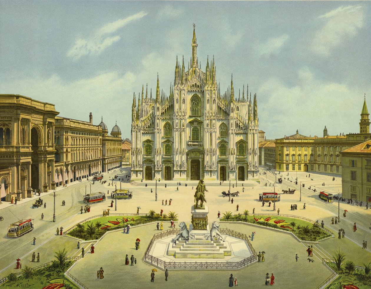 Milano, Piazza del Duomo (chromolitho) av German School