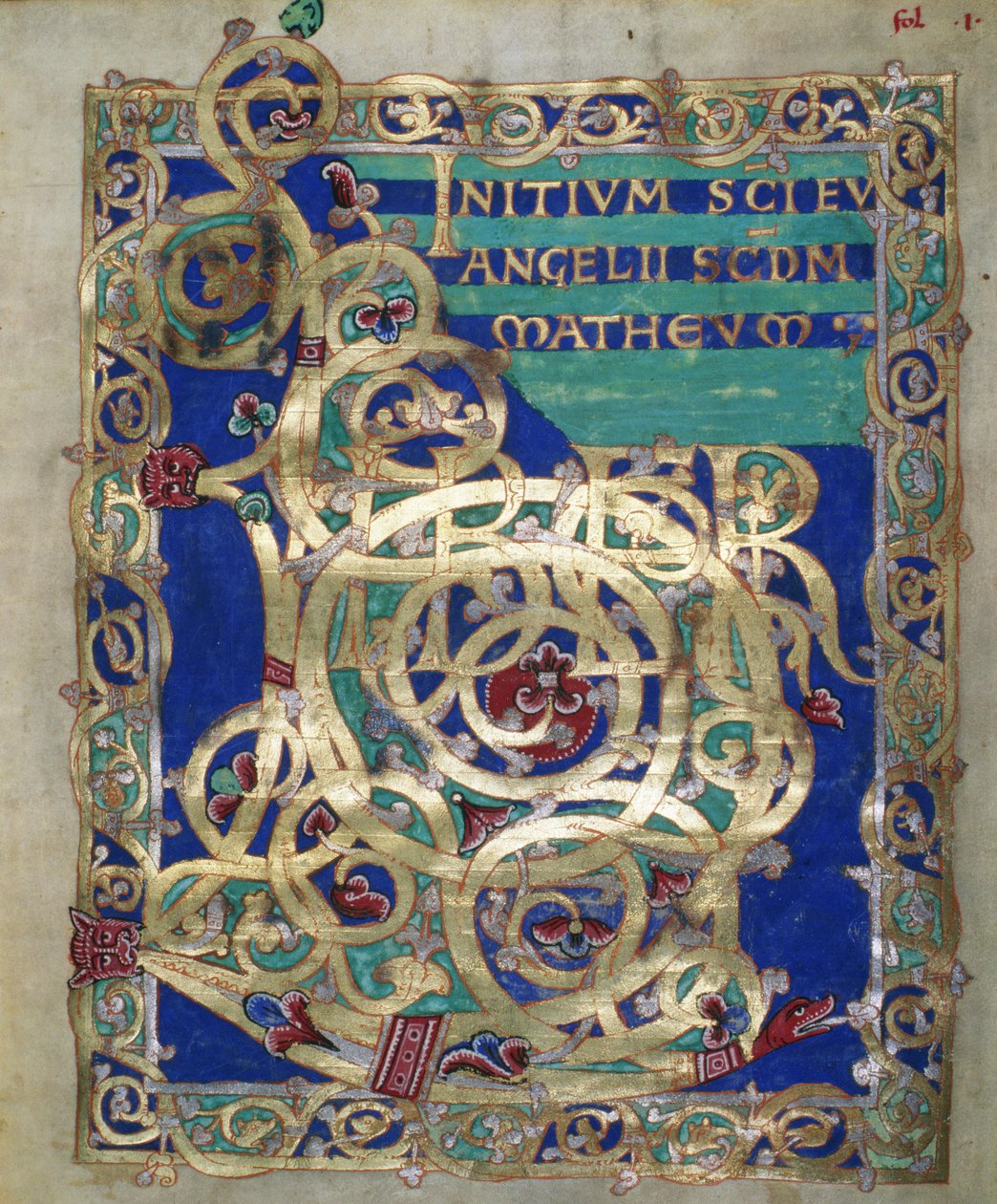 Fru Czart. 1207 IV, fol.13 v Dekorerad incipit av St. Matteusevangeliet, från The Evangeliarium of the Cathedral of Plock, c.1075 av German School