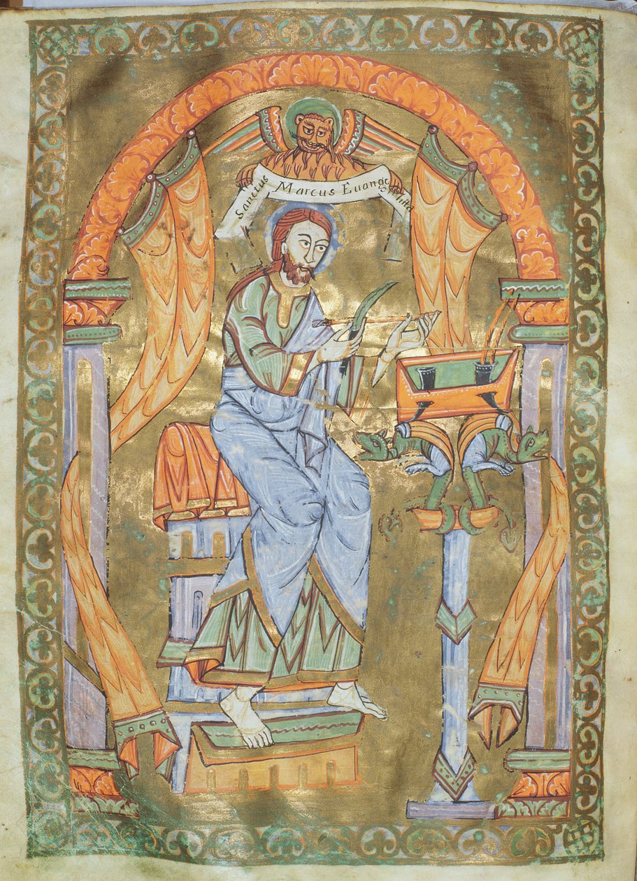 Ms Czart 1207 IV fol 76v St. Mark the Evangelist, från The Evangeliarium of the Cathedral of Plock, c.1075 av German School