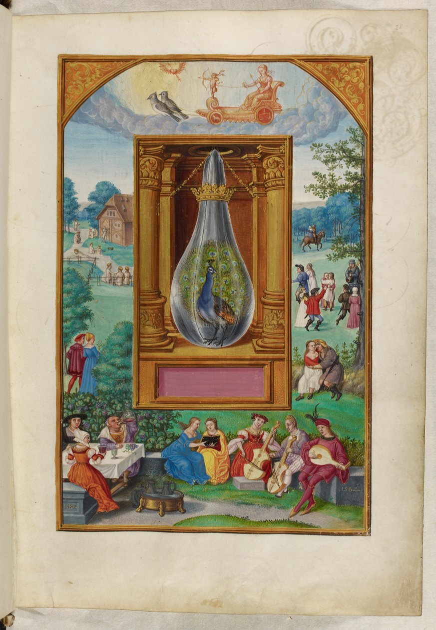 Ms Harley 3469, f.28 The Peacock Tail, the Fourth Treatise, från 