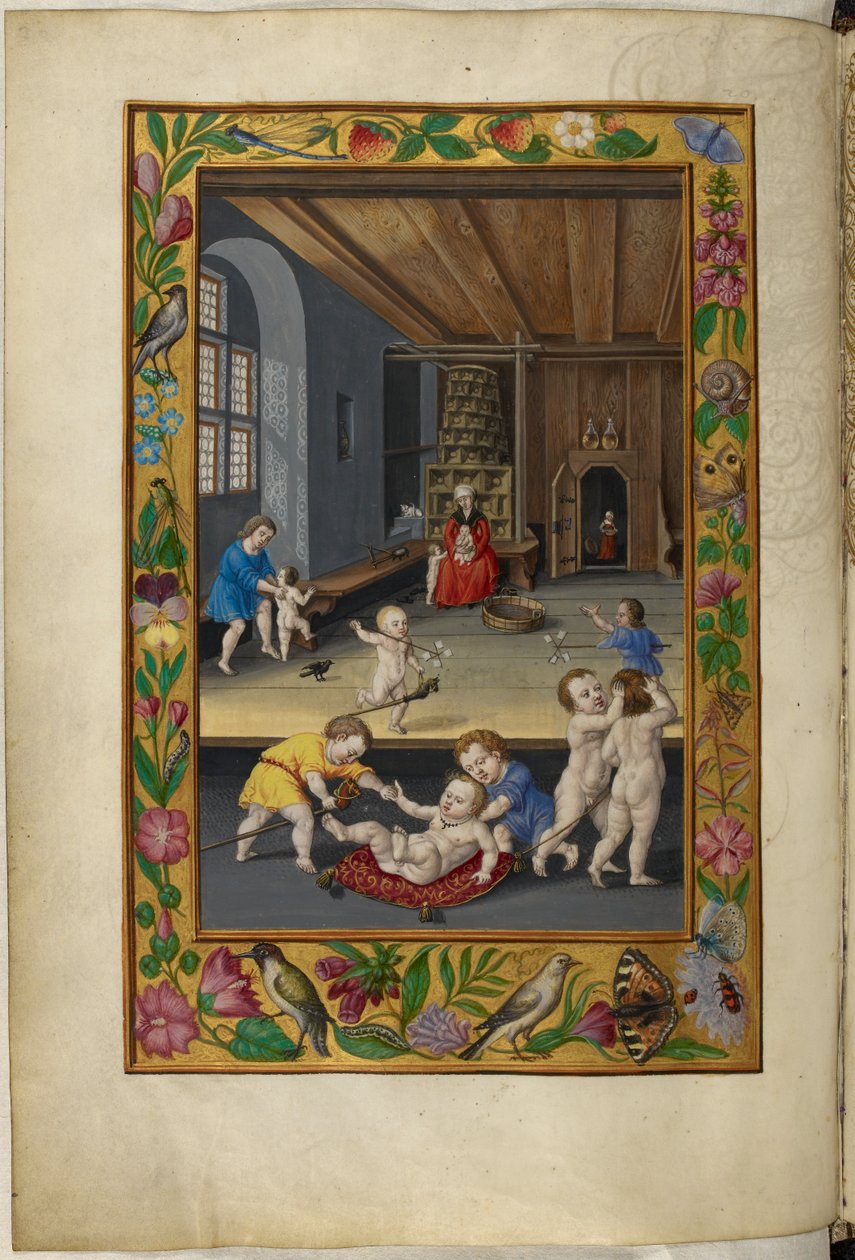 Ms Harley 3469, f.31v Barn som leker i ett rum, The Fifth Treatise, från 