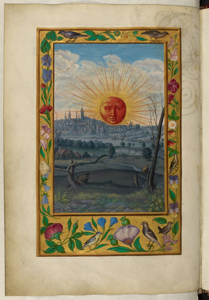 Ms Harley 3469, f.33v Sol med mänskligt ansikte stigande, den femte avhandlingen, från 