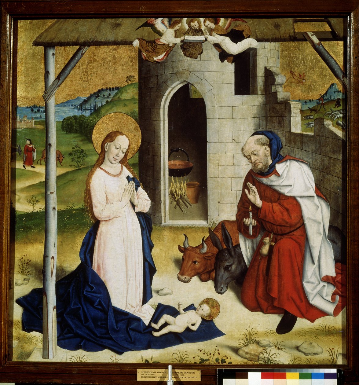 ""Nativite"" (Tillbedjan av Kristusbarnet) Valpsjuka från den tyska skolan. 1470-1480 Pushkin-museet, Moskva av German School