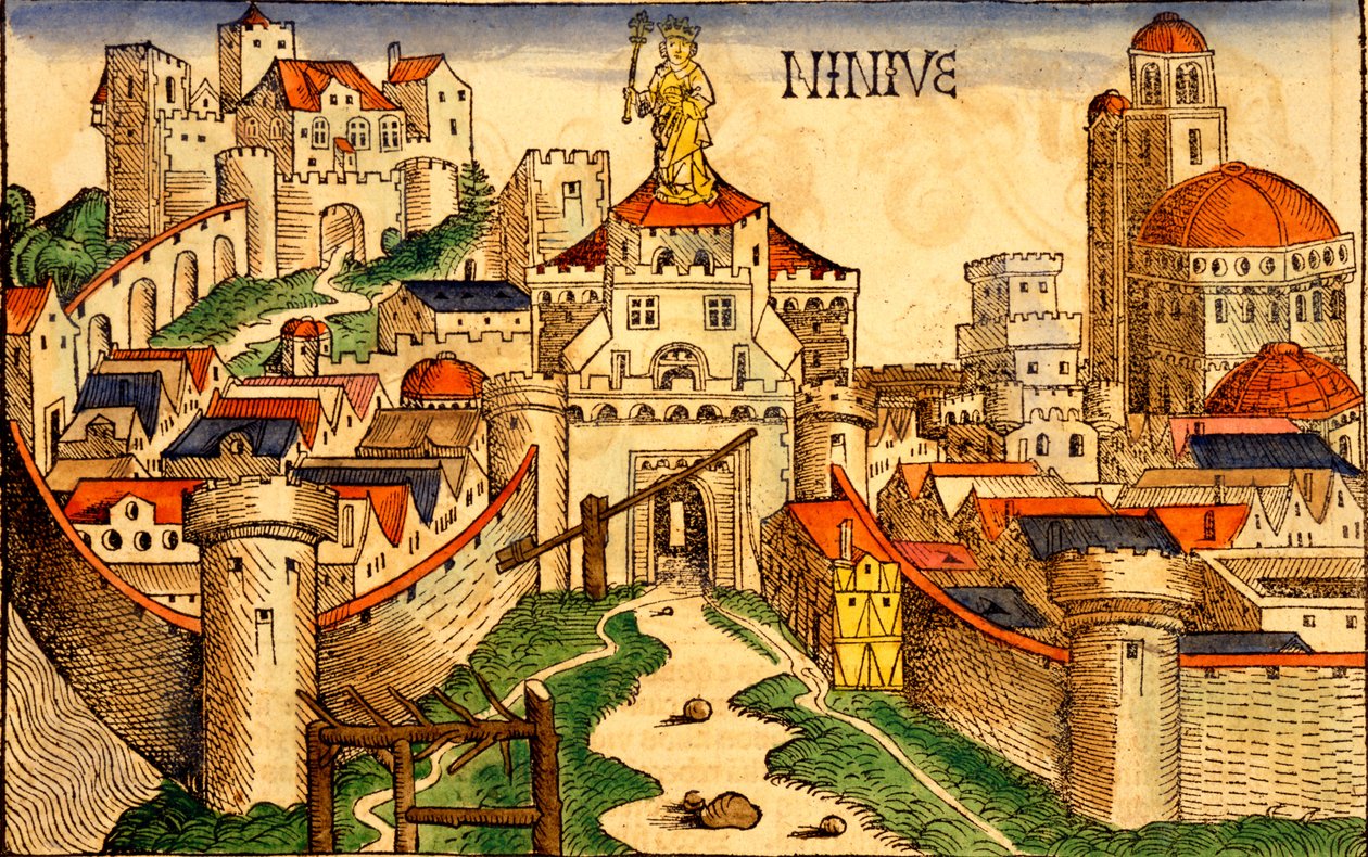 Nineveh, från Liber Chronicarum av Hartmann Skull, 1493 av German School