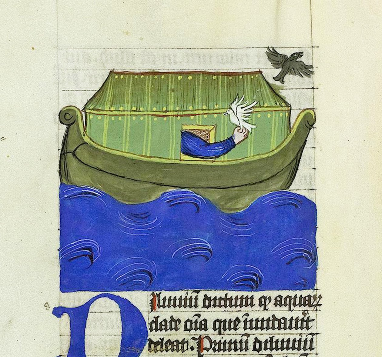 Noa släpper Duvan och Korpen, De Rerum Natura - Rabanus Maurus, ca 1425 (gouache på Vellum) av German School